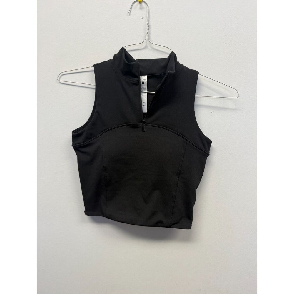 Gold Hinge Day to Night Crop Black 1/2 Zip Mock Neck Athletic Tank Top Womens S